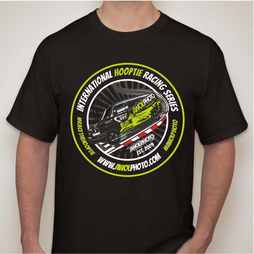 Comic t-shirt with the title 'Vintage comics look concept for international hooptie racing series'