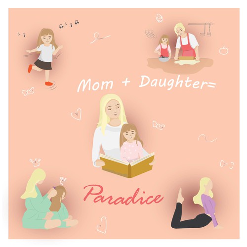 Card artwork with the title 'Mom and daughter postcard illustration'