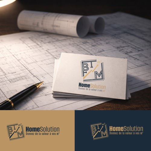 Property management logo with the title 'Blueprint-inspired real estate valuation logo'
