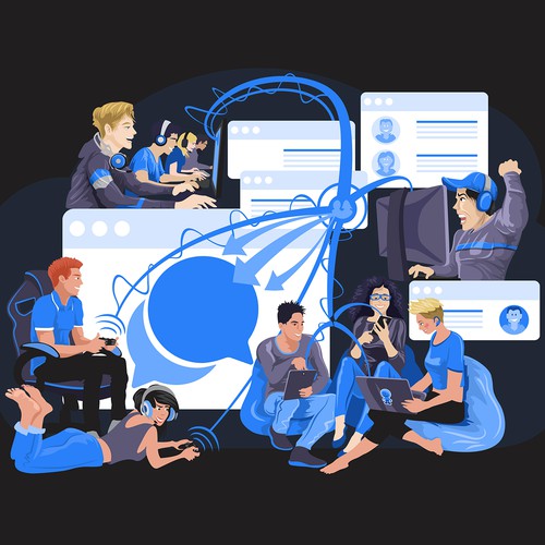 Gamer design with the title 'e-sports.rocks Landing page illustration'