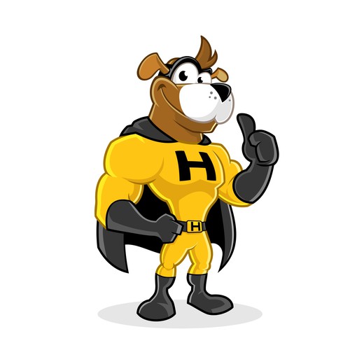 Yellow and black design with the title 'Superhero Dog Character design '