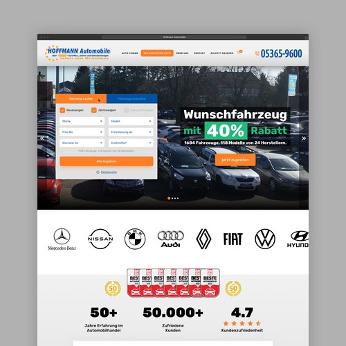 Automotive website with the title 'Website for a mega car dealership'