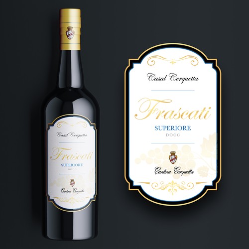 Italian label with the title 'Vino Frascati Superiore DOCG - Label Design'