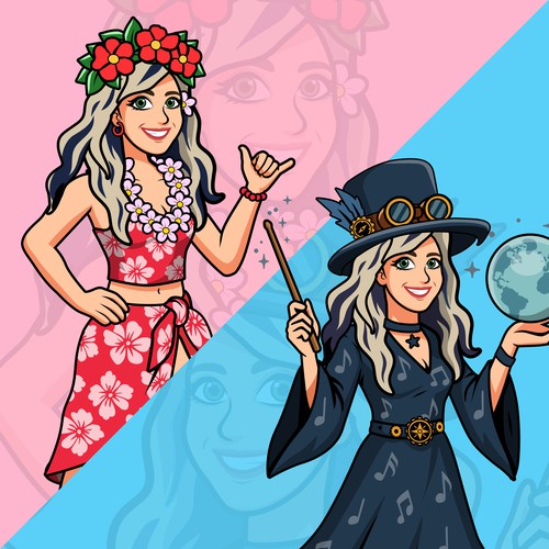 Women's fashion design with the title 'Rosa the Adventurer – Dual Outfit Character Design'