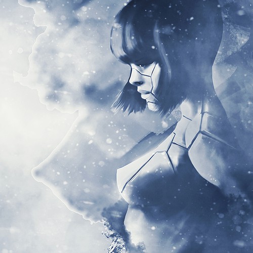 Futuristic artwork with the title 'Cyborg Female'