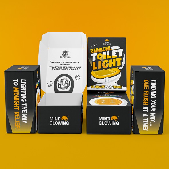 Light packaging with the title 'RainBowl Toilet Light packaging'