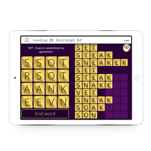 Puzzle design with the title 'WordZap - Game Classic with Millions of Users Now on iOS'