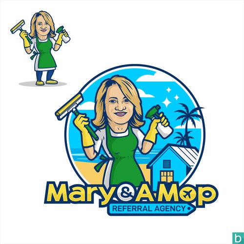 Cleaning brand with the title 'Cleaning Services Logo Design, Cleaning services logo mascot - Mary & A Mop'