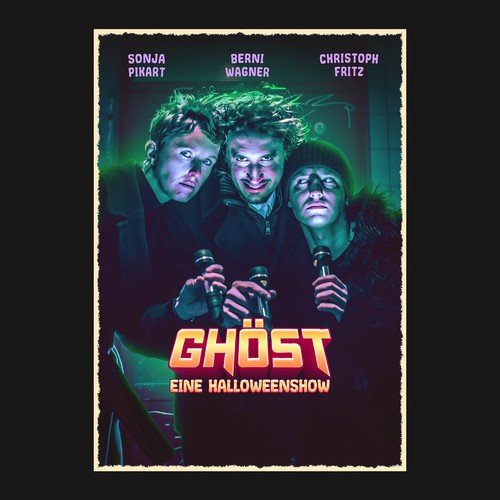 Scary design with the title 'Poster for a Horror-Comedy Show'