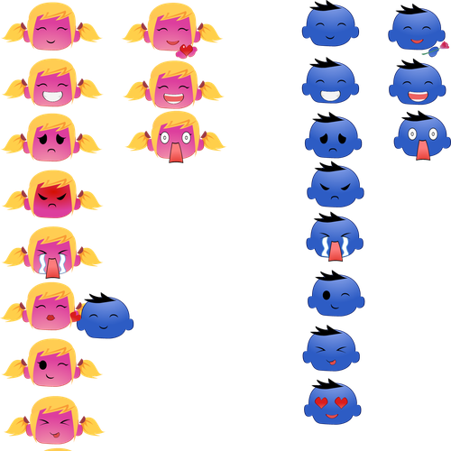 Emoticon artwork with the title 'Male and Female set of Custom Emoticons for Online Dating Chat'