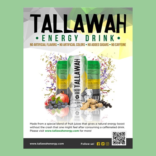 Energy drink design with the title 'Design a modern flyer and banner for Tallawah Energy Drink'