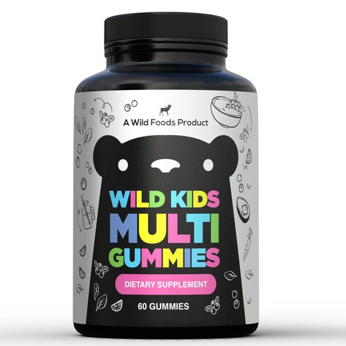 Gummy packaging with the title 'Kids Multi vitamin gummies'
