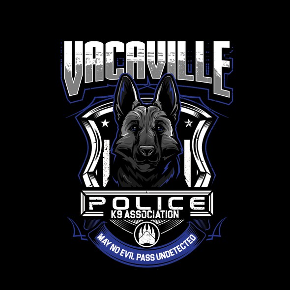 German shepherd design with the title 'german shepherd dog illustration T_Shirt for VACAVILLE POLICE K( ASSOCIATION '