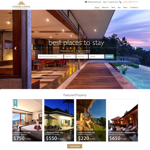 Hotel website with the title 'Luxury real estate website design needed'