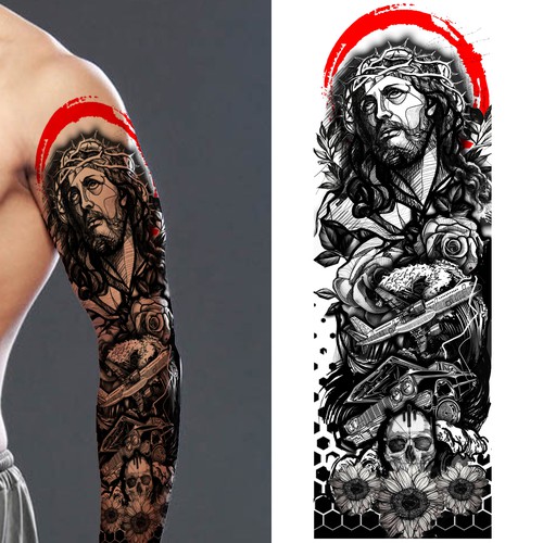 Sleeve design with the title 'Religion Sleeve Tattoo '