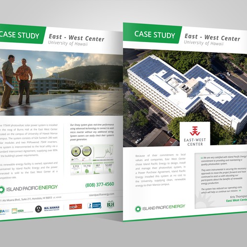 Case study design with the title 'Need Refresh of Case Study Flyer'