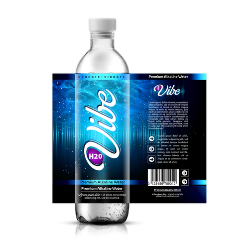 Water label with the title 'bottle design for a Premium Alkaline Water'