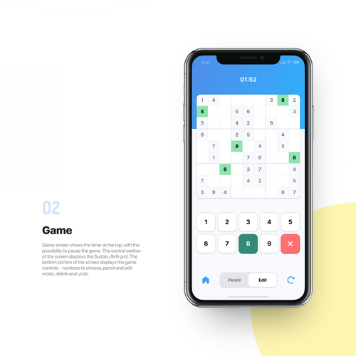 UI design with the title 'Sudoku'