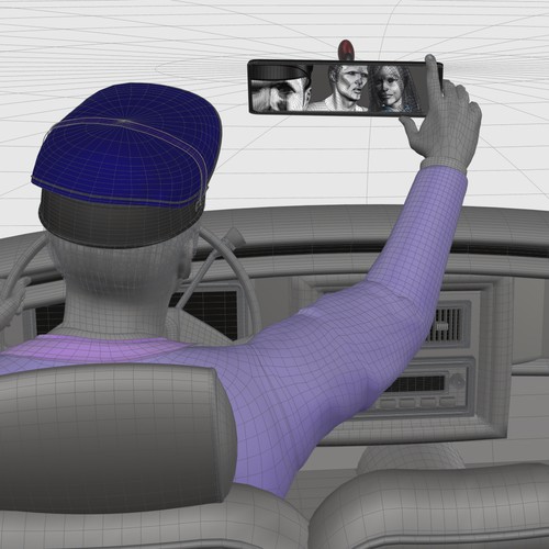 Automotive illustration with the title 'Limo driver basic 3D sketch'