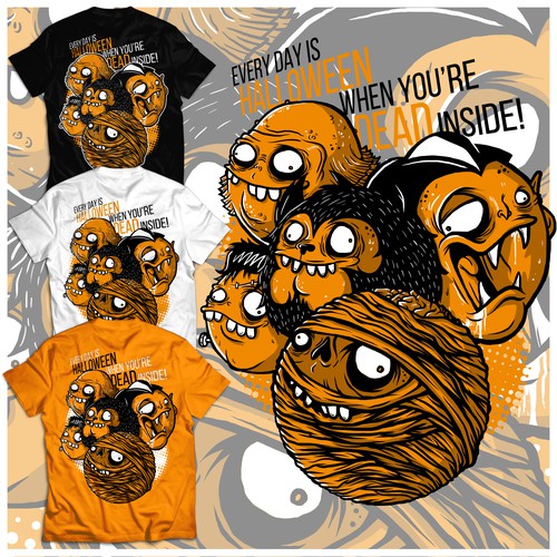 Cartoon design with the title 'Halloween Monsters Color VariationTeeshirt Mockup'