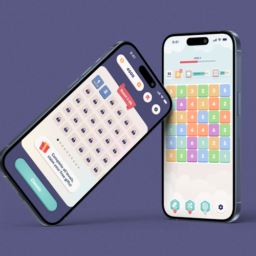 Figma design with the title 'Design a fun, casual merge-three game interface'