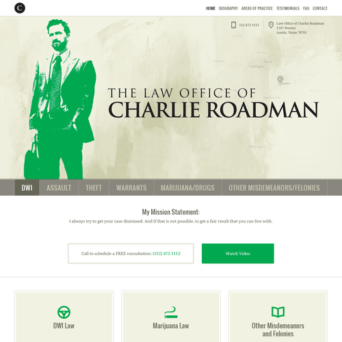 Bootstrap design with the title 'The Law Office of Charlie Roadman'