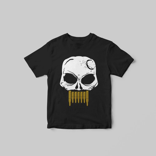 Grunge t-shirt with the title 'Skull Illustration for a shooting range'