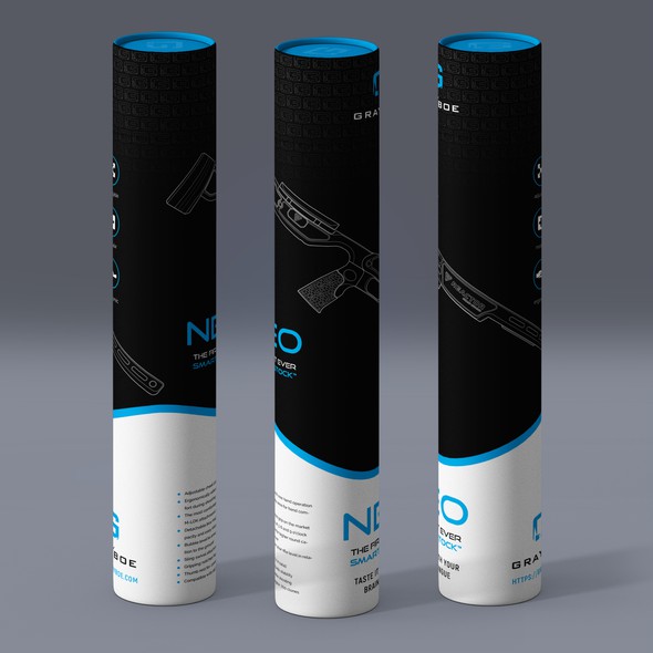 Canister packaging with the title 'package and Logo design'
