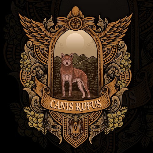 Engraving t-shirt with the title 'American red wolf'