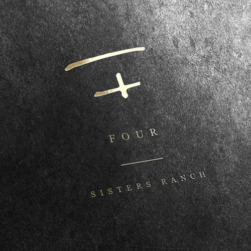 Word design with the title 'Four Sisters Ranch – Minimalist Bottle Label Design'