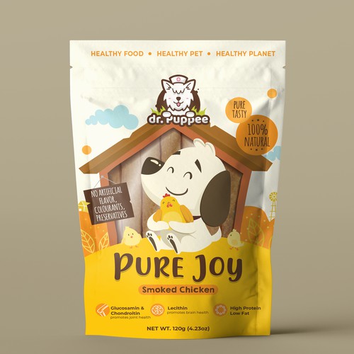Snack packaging with the title 'Dr. Puppee Dog Snack'