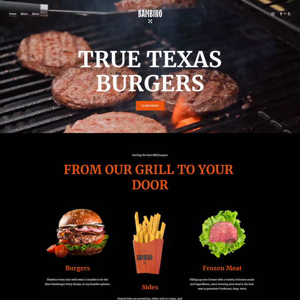 Grill design with the title 'Tasty website for Bambino True Burgers'