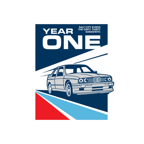BMW design with the title 'The Dirty Thirty / Salt City Euro / Garagistic First Annual Show Logo'