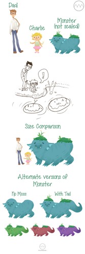 Monster artwork with the title 'Dad, Child and Monster Character Design'