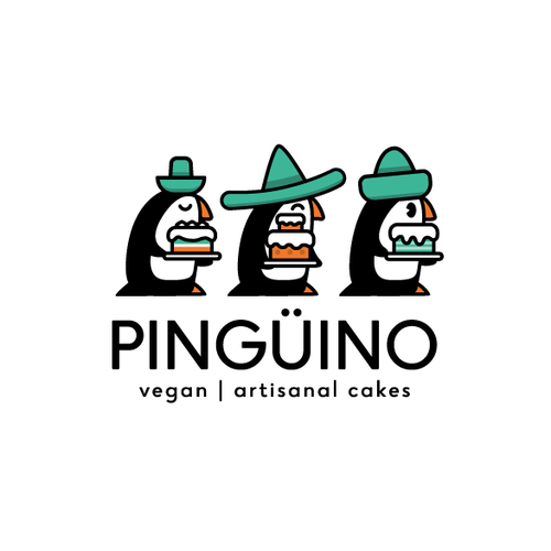 Hat design with the title 'Three Pinguins and cake'