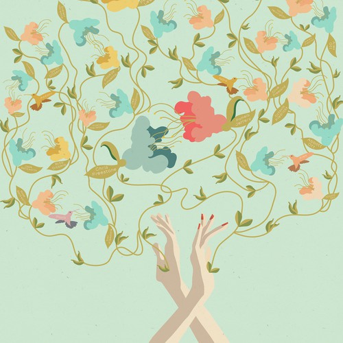 Organic artwork with the title 'Charming Family Tree Design'