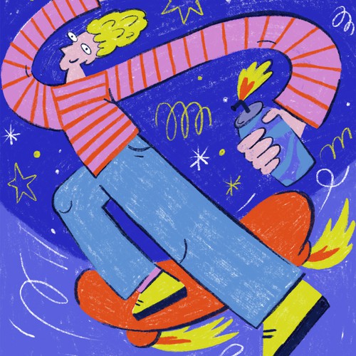 Boy artwork with the title 'Create illustrations for a limited collection of Cricket Lighters'