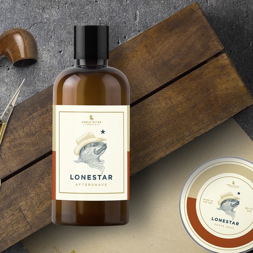 Western design with the title 'Cowboy otter for Lonestar Aftershave and Shave soap'