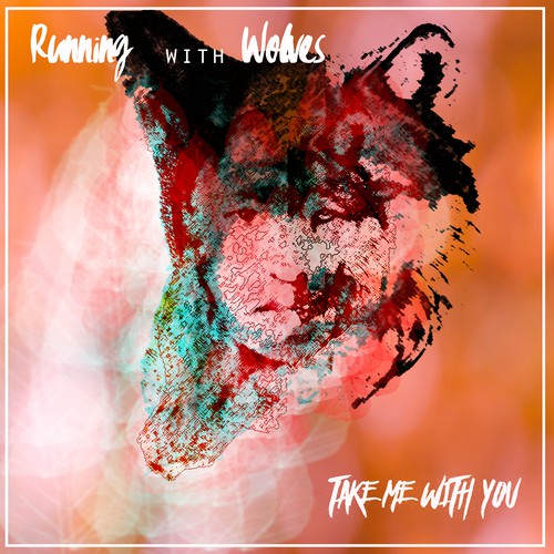 Rock band illustration with the title 'running with wolves'