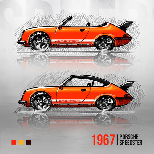 Conceptual artwork with the title '1967 Porsche Speedster Concept Illustration'