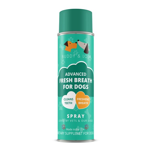Spray label with the title 'Product Packaging for Dog Product'