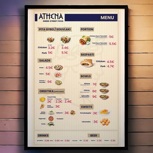 LED design with the title 'LED Backlit Poster & Table Menu Design for Athena Greek Street Food '