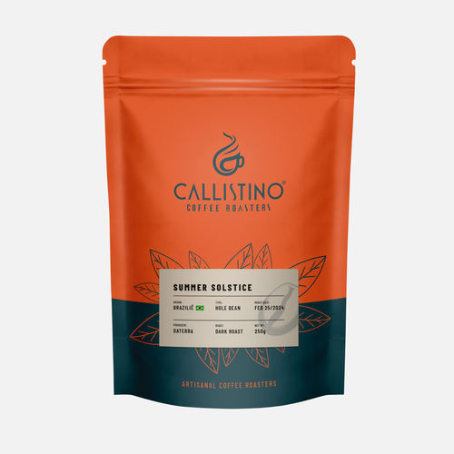 Cafe packaging with the title 'Minimalist and classic bag for a diversified premium coffee brand'
