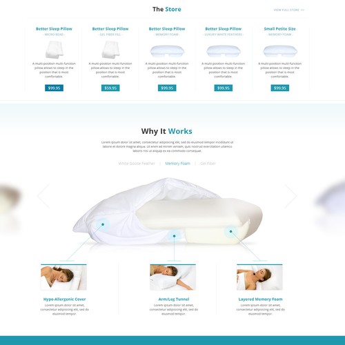 Mattress design with the title 'Modern website design for a Better Sleep Pillows'