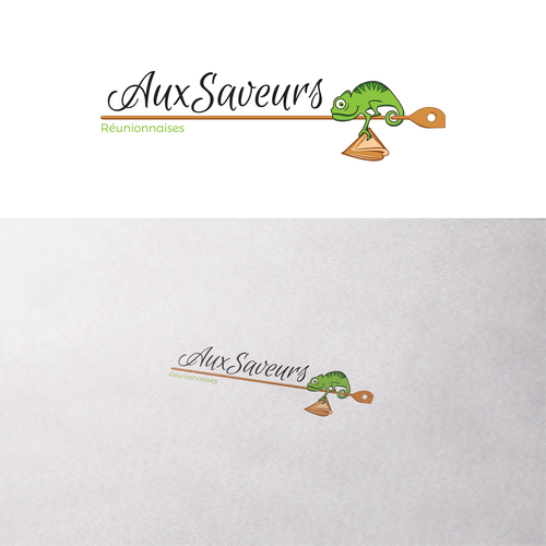 Chameleon logo with the title 'The perfect Ile de la Réunion Food logo'