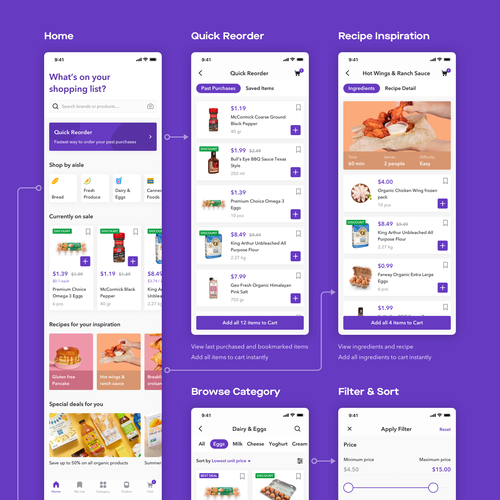 Grocery store design with the title 'UI/UX Design for Online Grocery App'