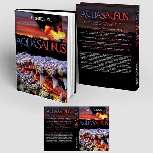 Aqua design with the title 'Book Cover design - action/thriller "Aquasaurus"'