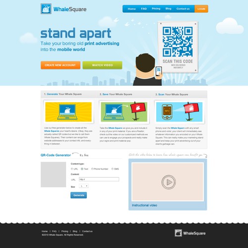 QR code design with the title 'WhaleSquare Landing Page'