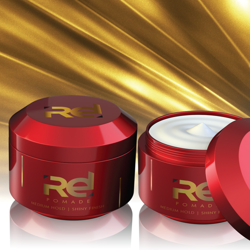 Natural cosmetics packaging with the title 'Red Pomades'