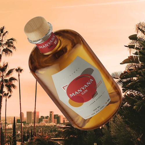 Modern retro design with the title 'Gin "Manyana" label design in modern retro style.'